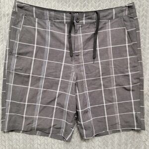 Elysian Hybrid Board Shorts Mens Size 38 Drawstrings‎ Gray Plaid